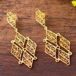 Gold plated filigree dangle earrings, 'Colonial Geometry' - Geometric Gold Plated Sterling Silver Filigree Earrings