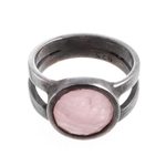 Rose quartz cocktail ring, 'Soft Circle' - Oxidized Rose Quartz Ring from Peru