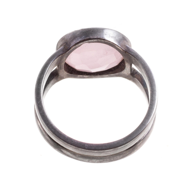 Rose quartz cocktail ring, 'Soft Circle' - Oxidized Rose Quartz Ring from Peru
