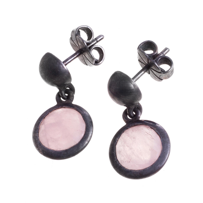 Rose quartz dangle earrings, 'Soft Circles' - 8-Carat Rose Quartz Dangle Earrings from Peru