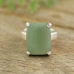 Rectangular Aventurine Cocktail Ring from Peru, 'Serene Meadow'