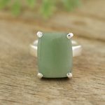 Aventurine cocktail ring, 'Serene Meadow' - Rectangular Aventurine Cocktail Ring from Peru