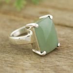 Aventurine cocktail ring, 'Serene Meadow' - Rectangular Aventurine Cocktail Ring from Peru