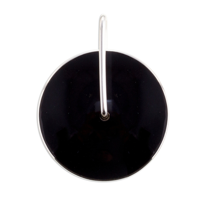 Obsidian Circle and Sterling Silver Pendant from Peru