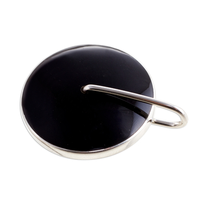 Obsidian pendant, 'Midnight Marvel' - Obsidian Circle and Sterling Silver Pendant from Peru