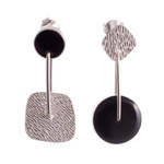 Obsidian dangle earrings, 'Midnight in Motion' - Obsidian and Textured Sterling Silver Dangle Earrings