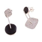Obsidian dangle earrings, 'Midnight in Motion' - Obsidian and Textured Sterling Silver Dangle Earrings
