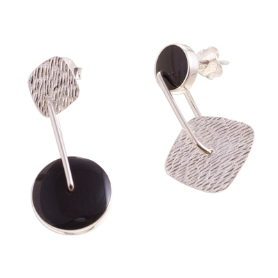 Obsidian-Ohrhänger - Ohrhänger aus Obsidian und strukturiertem Sterlingsilber