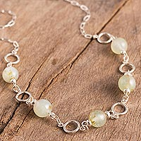 Opal link necklace, 'Effervescent Beauty' - Round Opal Bead and Sterling Silver Circles Link Necklace