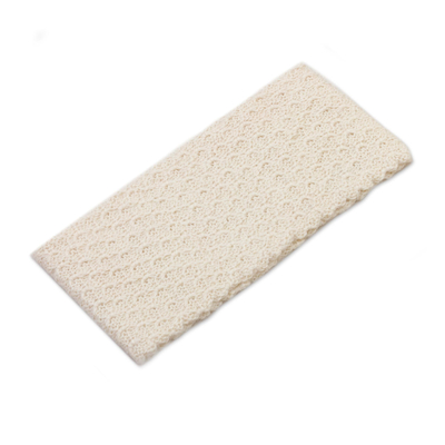 100% baby alpaca ear warmer, 'Wavelength in Alabaster' - Off-White 100% Baby Alpaca Honeycomb Pattern Knit Headband
