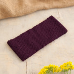 100% baby alpaca ear warmer, 'Wavelength in Boysenberry' - Boysenberry 100% Baby Alpaca Honeycomb Pattern Knit Headband