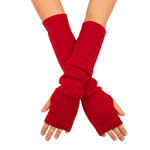 100% baby alpaca fingerless mitts, 'Luscious Twist in Poppy' - Red 100% Baby Alpaca Cable Knit Fingerless Mitts from Peru