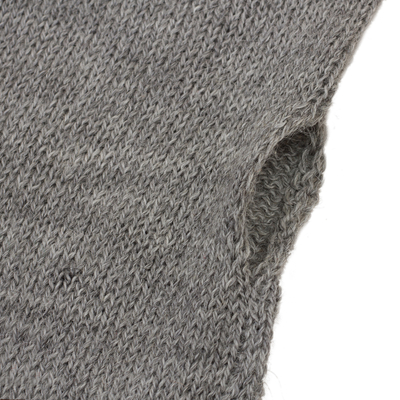 100% baby alpaca fingerless mitts, 'Luscious Twist in Grey' - Grey 100% Baby Alpaca Cable Knit Fingerless Mitts from Peru