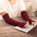 100% baby alpaca fingerless mitts, 'Luscious Twist in Burgundy' - Burgundy 100% Baby Alpaca Cable Knit Fingerless Mitts