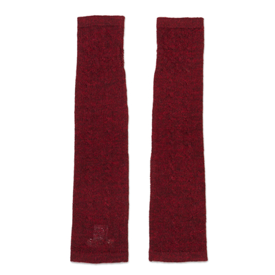 Burgundy 100% Baby Alpaca Cable Knit Fingerless Mitts