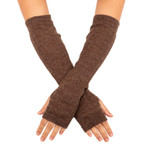 100% baby alpaca fingerless mitts, 'Luscious Twist in Chestnut' - Chestnut Brown 100% Baby Alpaca Cable Knit Fingerless Mitts