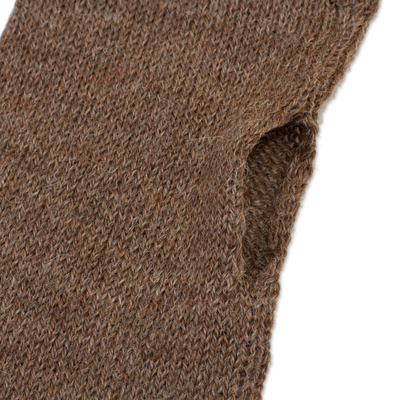 100% baby alpaca fingerless mitts, 'Luscious Twist in Chestnut' - Chestnut Brown 100% Baby Alpaca Cable Knit Fingerless Mitts