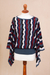 Alpaca blend sweater, 'Make Waves' - Cranberry and Blue Wavy Vertical Stripe Alpaca Blend Sweater (image 2b) thumbail