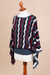 Alpaca blend sweater, 'Make Waves' - Cranberry and Blue Wavy Vertical Stripe Alpaca Blend Sweater (image 2c) thumbail