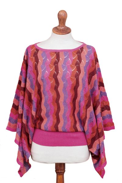 Fuchsia and Purple Wavy Vertical Stripe Alpaca Blend Sweater