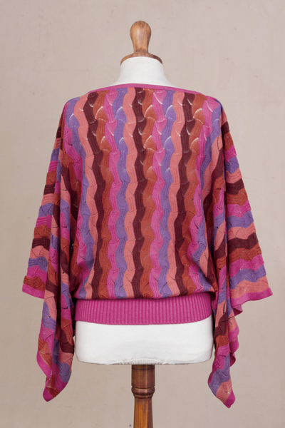Fuchsia and Purple Wavy Vertical Stripe Alpaca Blend Sweater 