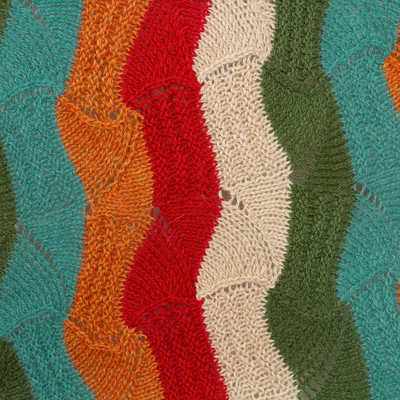 Pullover aus Alpaka-Mischung - Pullover aus Alpaka-Mischung mit vertikalen Streifen in Grün und Scharlachrot