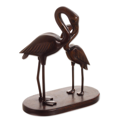 Mahogany wood sculpture, 'Couple of Flamingos' - Hand-Carved Mahogany Wood Flamingo Sculpture from Peru