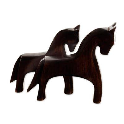 Wood sculpture, 'Mother Horse' - Cedar Wood Mother and Child Horse Sculpture from Peru