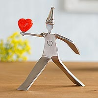 Escultura de aluminio, 'Lover Boy' - Escultura de aluminio firmada con temática de amor de Perú