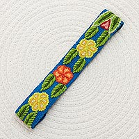 Wool headband, 'Azure Garden' - Floral Pattern Wool Headband from Peru