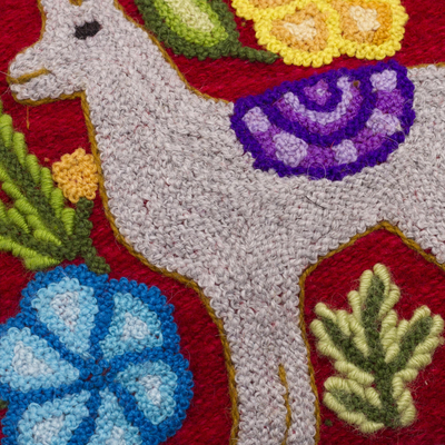 Wool clutch, 'Llama Glam in Pearl Grey' - Llama-Themed Embroidered Wool Clutch in Pearl Grey