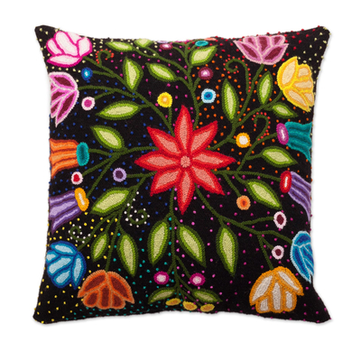 Floral Embroidered Wool Cushion Cover from Peru