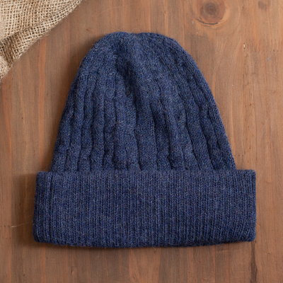 100% alpaca knit hat, Comfy in Dark Blue
