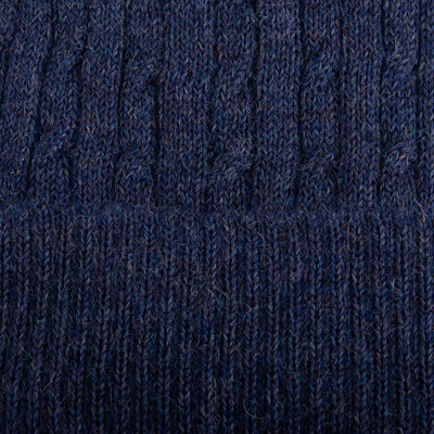100% alpaca knit hat, 'Comfy in Dark Blue' - Indigo Blue 100% Alpaca Soft Cable Knit Hat from Peru