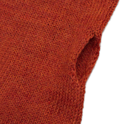 100% baby alpaca fingerless mitts, 'Luscious Twist in Orange' - 100% Baby Alpaca Orange Knit Fingerless Mitts From Peru