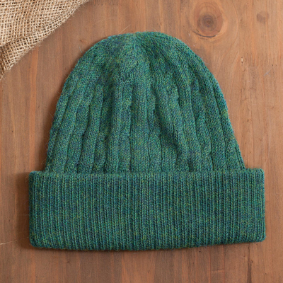 100% alpaca knit hat, Comfy in Teal