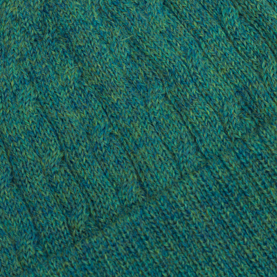 100% alpaca knit hat, 'Comfy in Teal' - Teal 100% Alpaca Cable Pattern Soft Knit Hat From Peru