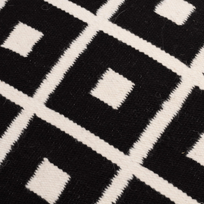 Funda de cojín de lana - Funda de cojín de lana con patrón cuadrado tejida a mano de Perú