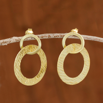 Gold plated sterling silver dangle earrings, 'Sun Circles' - 18k Gold Plated Sterling Silver Circles Dangle Earrings