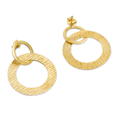 Gold plated sterling silver dangle earrings, 'Sun Circles' - 18k Gold Plated Sterling Silver Circles Dangle Earrings