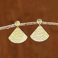 Gold plated sterling silver dangle earrings, 'Sun Wave'
