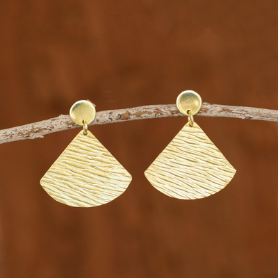 Gold plated sterling silver dangle earrings, 'Sun Wave' - 18k Gold Plated Sterling Silver Wave Dangle Earrings