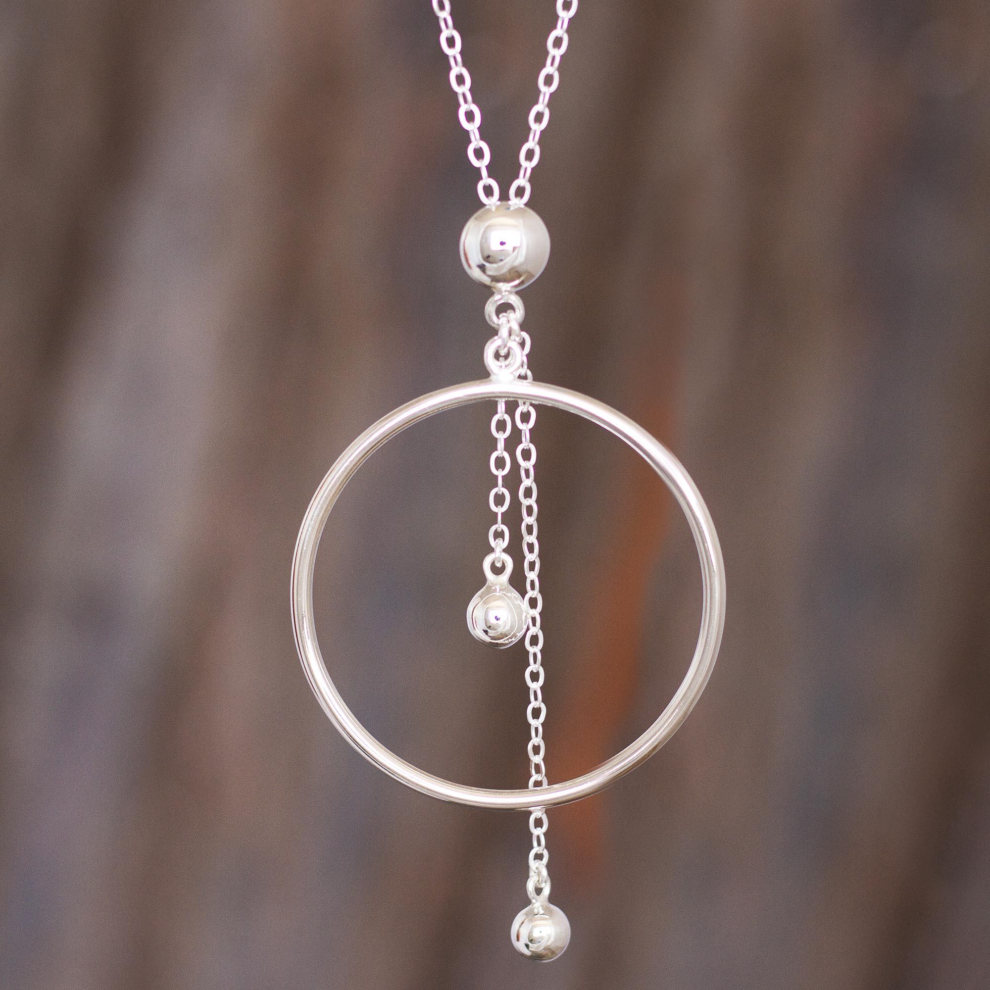 Sterling Silver Circle and Pendulum Pendant Necklace Pendulum Hoop