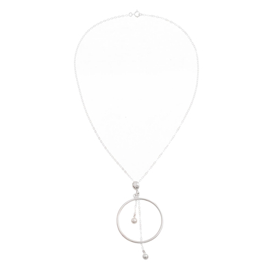 Sterling silver pendant necklace, 'Pendulum Hoop' - Sterling Silver Circle and Pendulum Pendant Necklace
