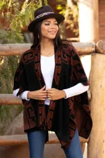 Reversible alpaca blend ruana, 'Inca Afternoon in Black' - Mahogany and Black Alpaca Blend Ruana from Peru