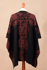 Reversible alpaca blend ruana, 'Inca Afternoon in Black' - Mahogany and Black Alpaca Blend Ruana from Peru