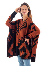 Alpaca blend poncho, 'Inca Contrast' - Black and Russet Alpaca Blend Poncho from Peru