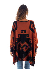 Alpaca blend poncho, 'Inca Contrast' - Black and Russet Alpaca Blend Poncho from Peru