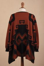 Alpaca blend poncho, 'Inca Contrast' - Black and Russet Alpaca Blend Poncho from Peru