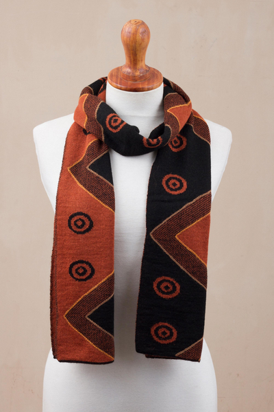 Alpaca blend scarf, Black and Pumpkin Andes